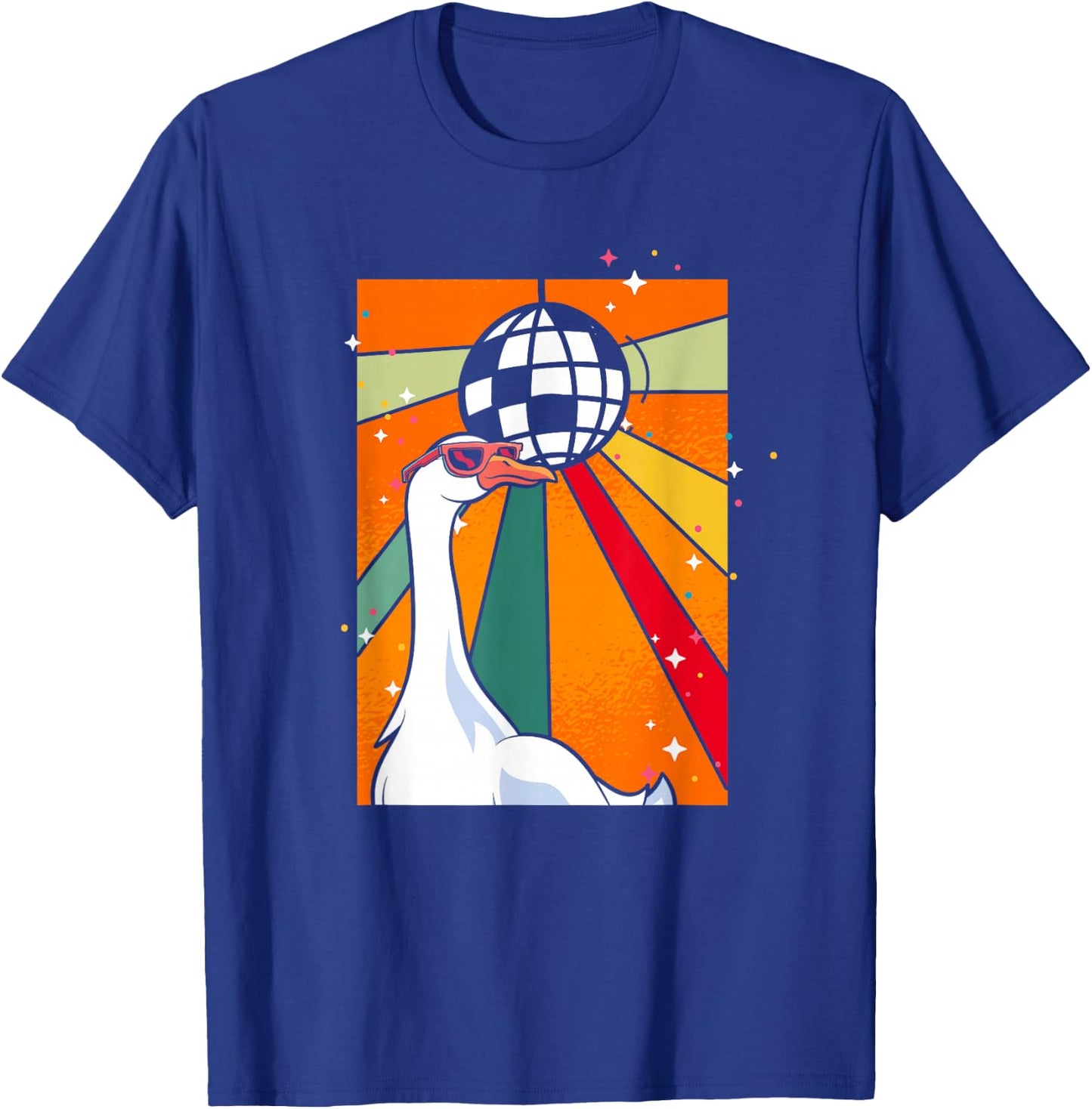 Funny Cool Farm Animal Disco Ball Sunglasses Retro Goose T-Shirt - T-Shirt | Royal
