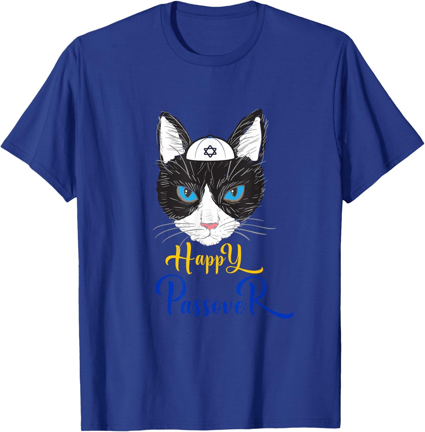 Passover Funny Happy Passover cat funny Seder Jewish holiday Men Women Girls Kids T-Shirt - T-Shirt | Royal