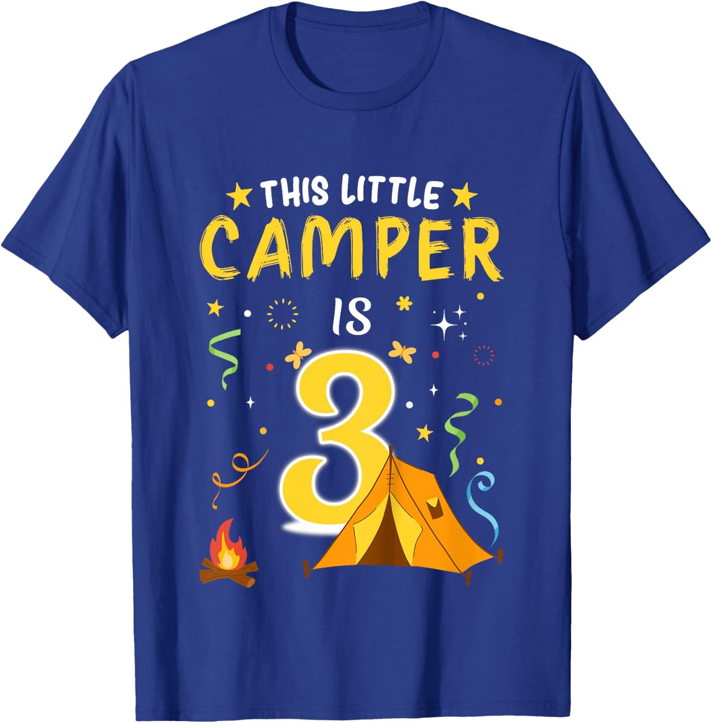 Kids 3 Year Old Camper Kids 3rd Birthday Camping Costume T-Shirt - T-Shirt | Royal