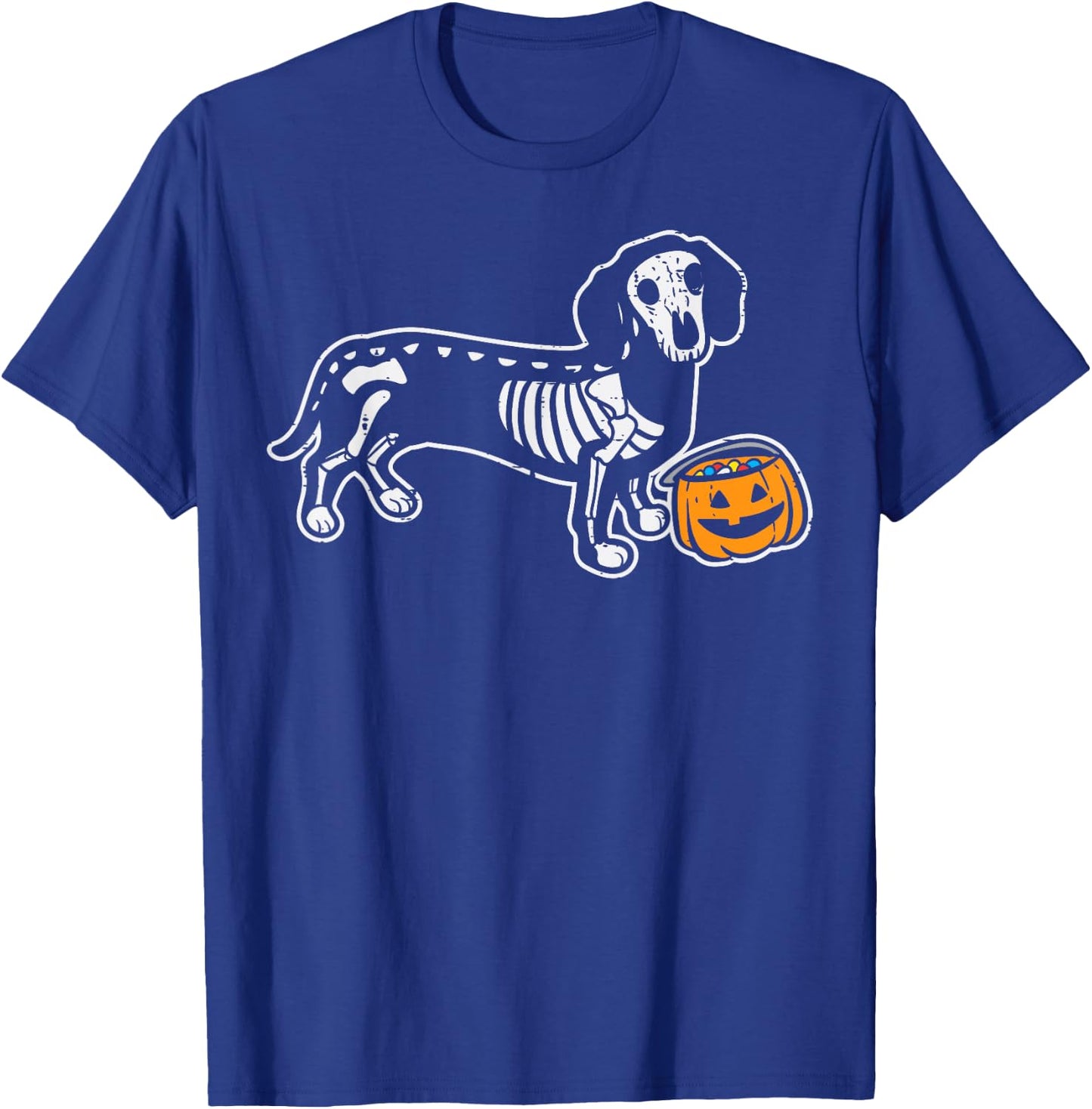 Dachshund Skeleton Jack O Lantern Funny Halloween Wiener Dog T-Shirt - T-Shirt | Royal