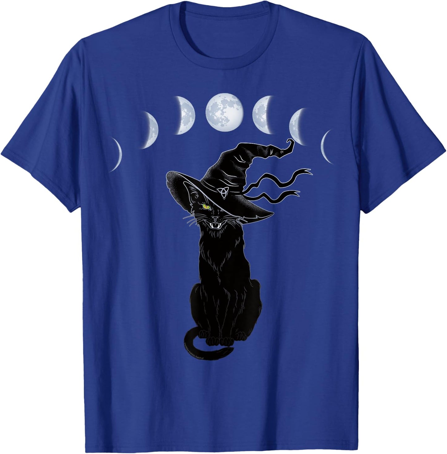 Halloween Black Cat with Witch Hat and Phases of the Moon Women Kids T-Shirt - T-Shirt | Royal