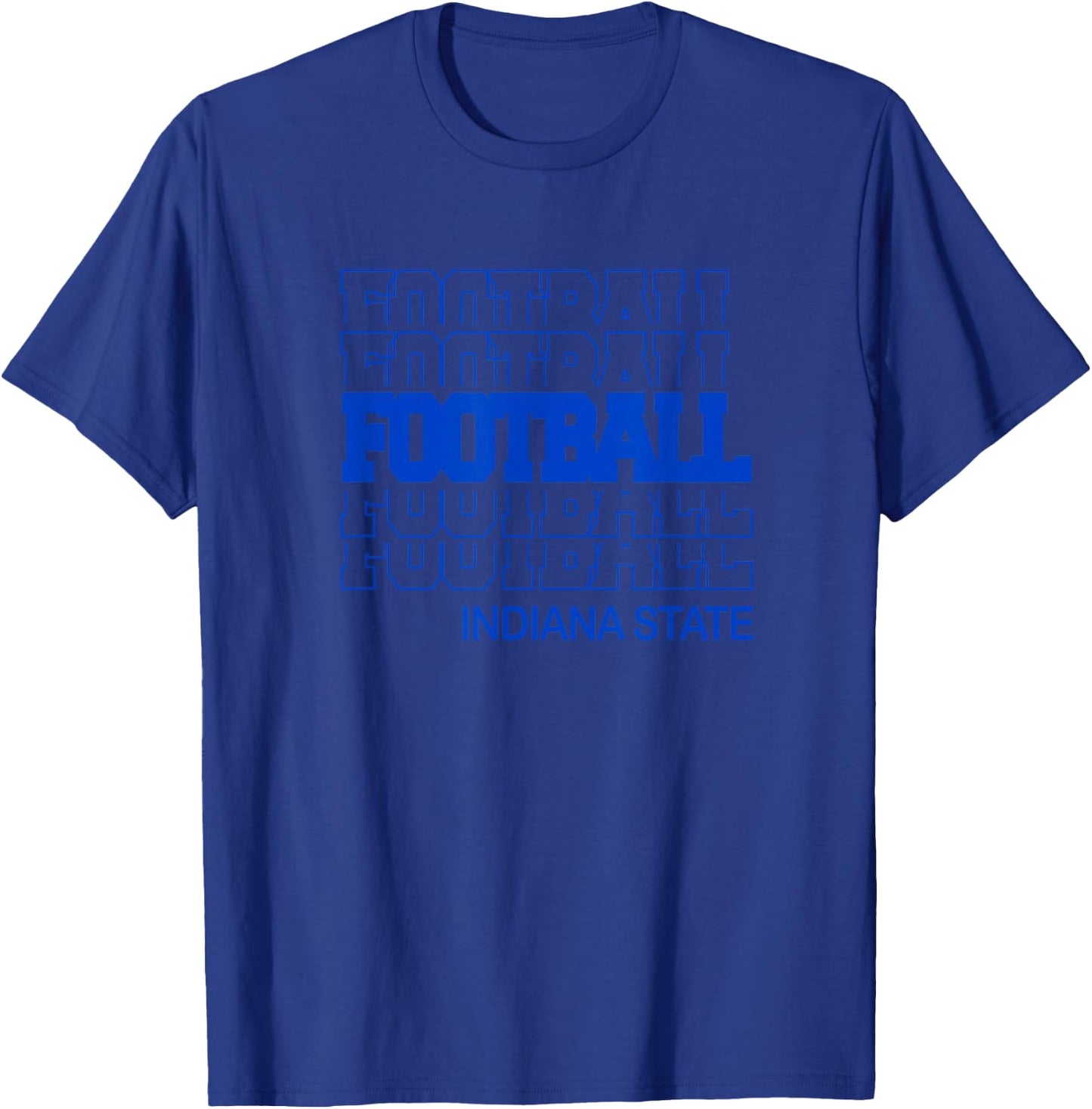 Football Indiana State in Modern Stacked Lettering T-Shirt - T-Shirt | Royal