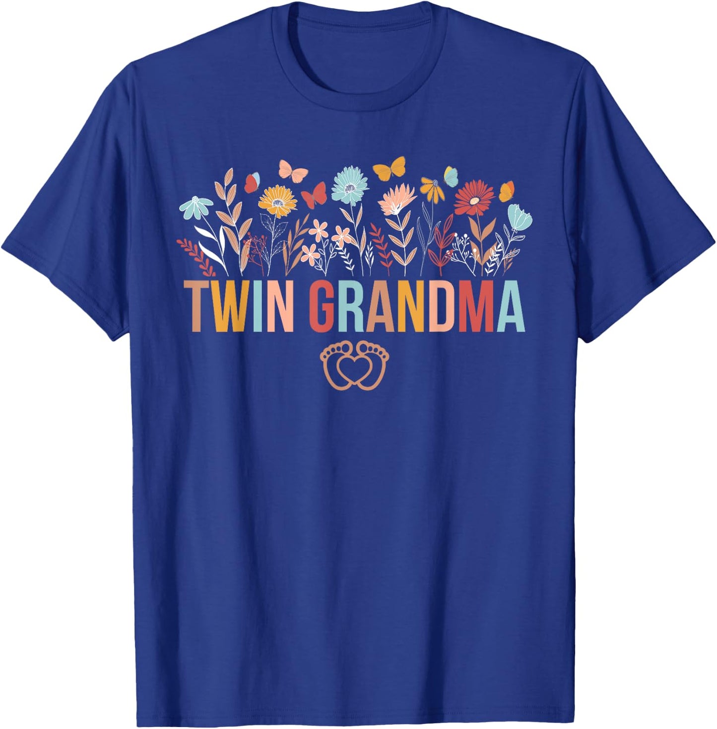 Twin Grandma Flowers Twin Grandmother Of Twins T-Shirt - T-Shirt | Royal
