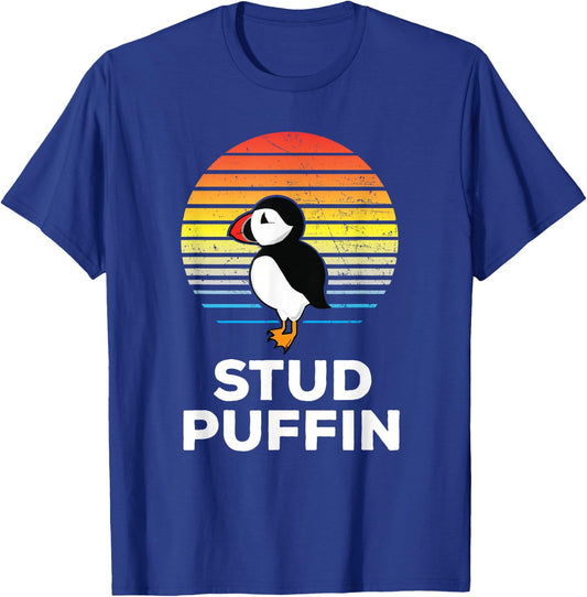 Stud Puffin Funny Seabird Animal Lover Stud Muffin T-Shirt - T-Shirt | Royal