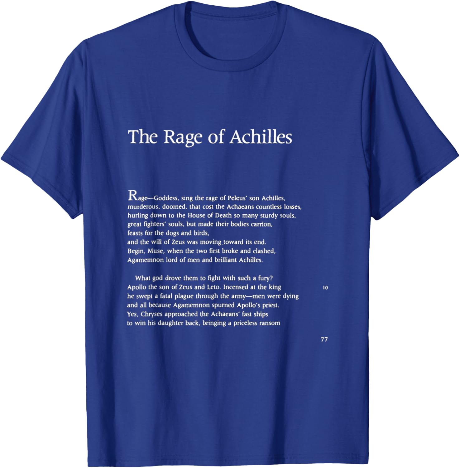 buy the book The Iliad Homer First Page The Rage of Achilles Adult Classic Fit Black Cotton Polyester T-Shirt - T-Shirt | Royal