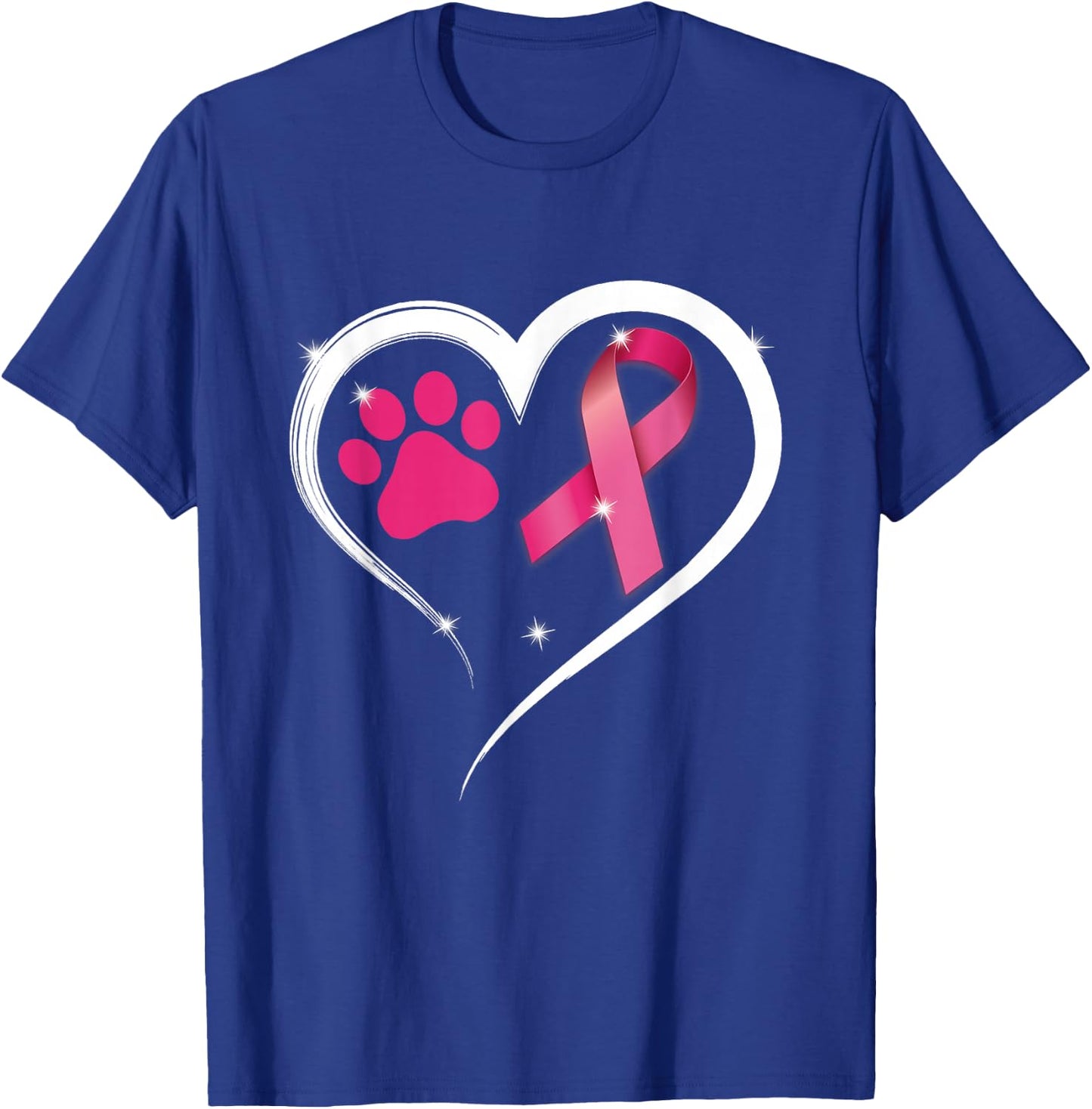 Heart Dog Paw Print Pink Ribbon Breast Cancer Awareness T-Shirt - T-Shirt | Royal