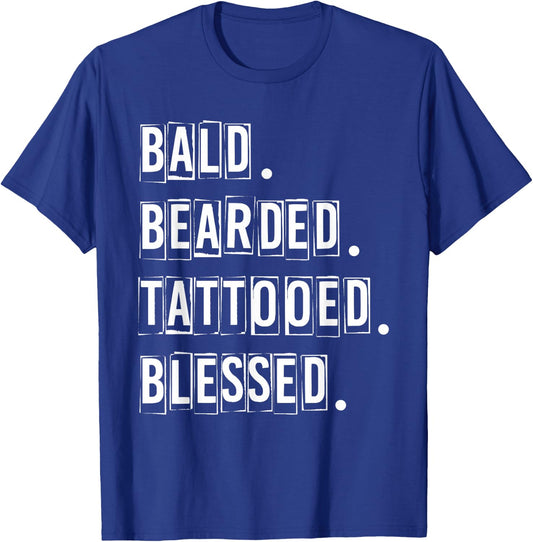 Bald Bearded Tattooed & Blessed Men T-Shirt - T-Shirt | Royal