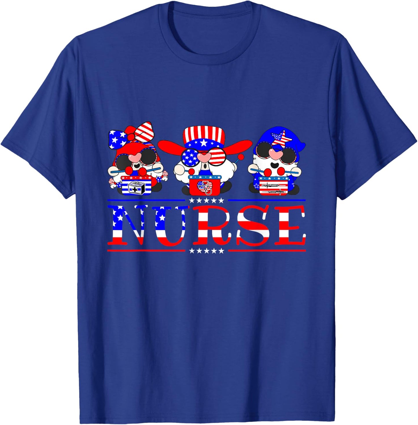 Nurse Gnomies 4th Of July Cute Gnome Nursing RN Memorial Day T-Shirt - T-Shirt | Royal