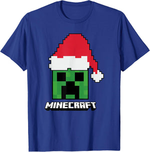 Minecraft Christmas Creeper Santa Hat T-Shirt - T-Shirt | Royal