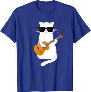 Cat Wearing Sunglasses Playing Guitar Guitarist Small T-Shirt - T-Shirt | Royal