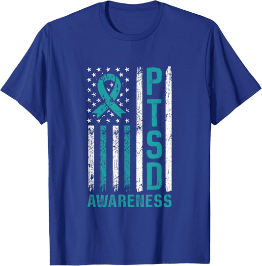 PTSD Awareness Flag Post Traumatic Stress Disorder Warrior T-Shirt - T-Shirt | Royal