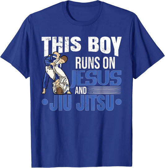 This Boy Runs On Jesus And Jiu Jitsu T-Shirt - T-Shirt | Royal