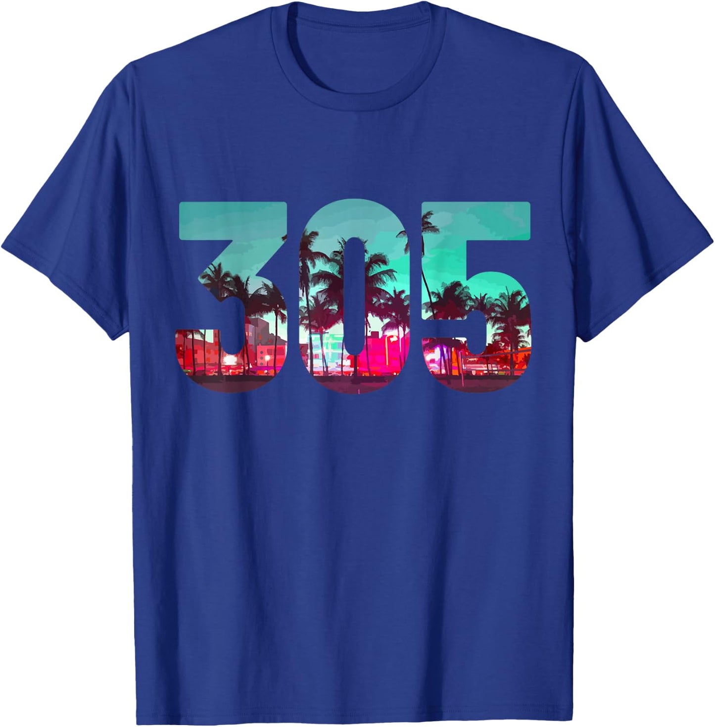 Miami 305 Area Code Florida Vintage Palm Trees Pride Retro Small T-Shirt - T-Shirt | Royal