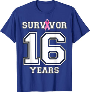 16 Years Breast Cancer Survivor Gifts Pink Ribbon T-Shirt - T-Shirt | Royal