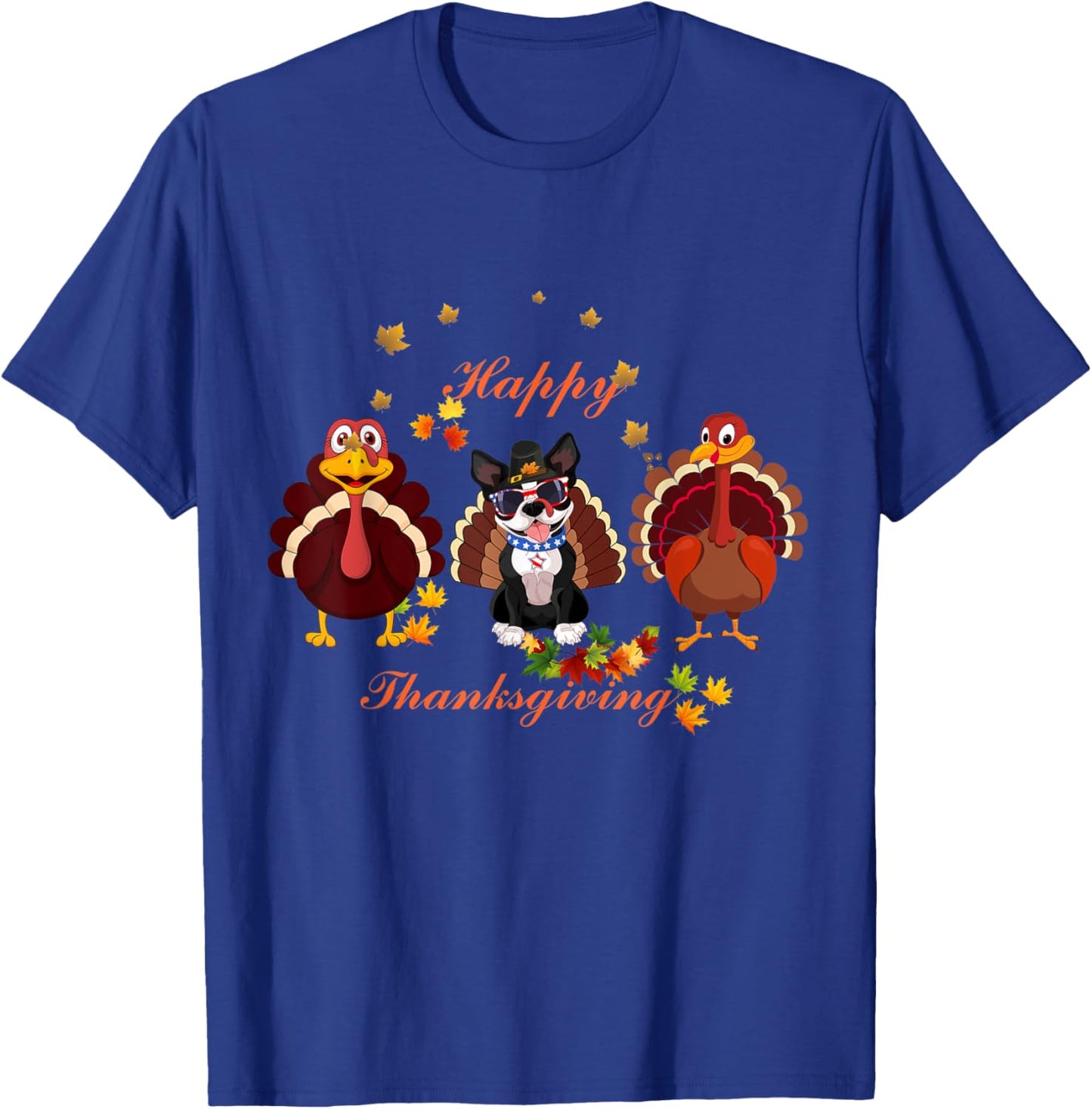 Cute Boston Terrier Dog Lovers Thanksgiving Gift T-Shirt - T-Shirt | Royal