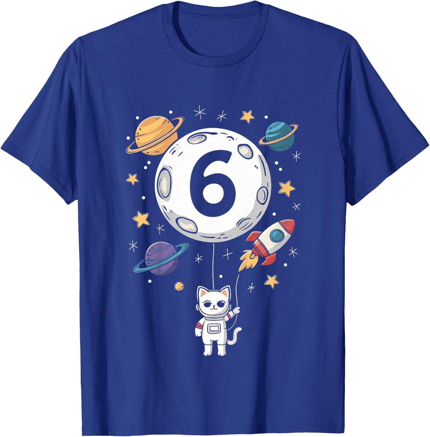 Kids 6 Year Old Birthday Cat Astronaut 6th Birthday T-Shirt - T-Shirt | Royal