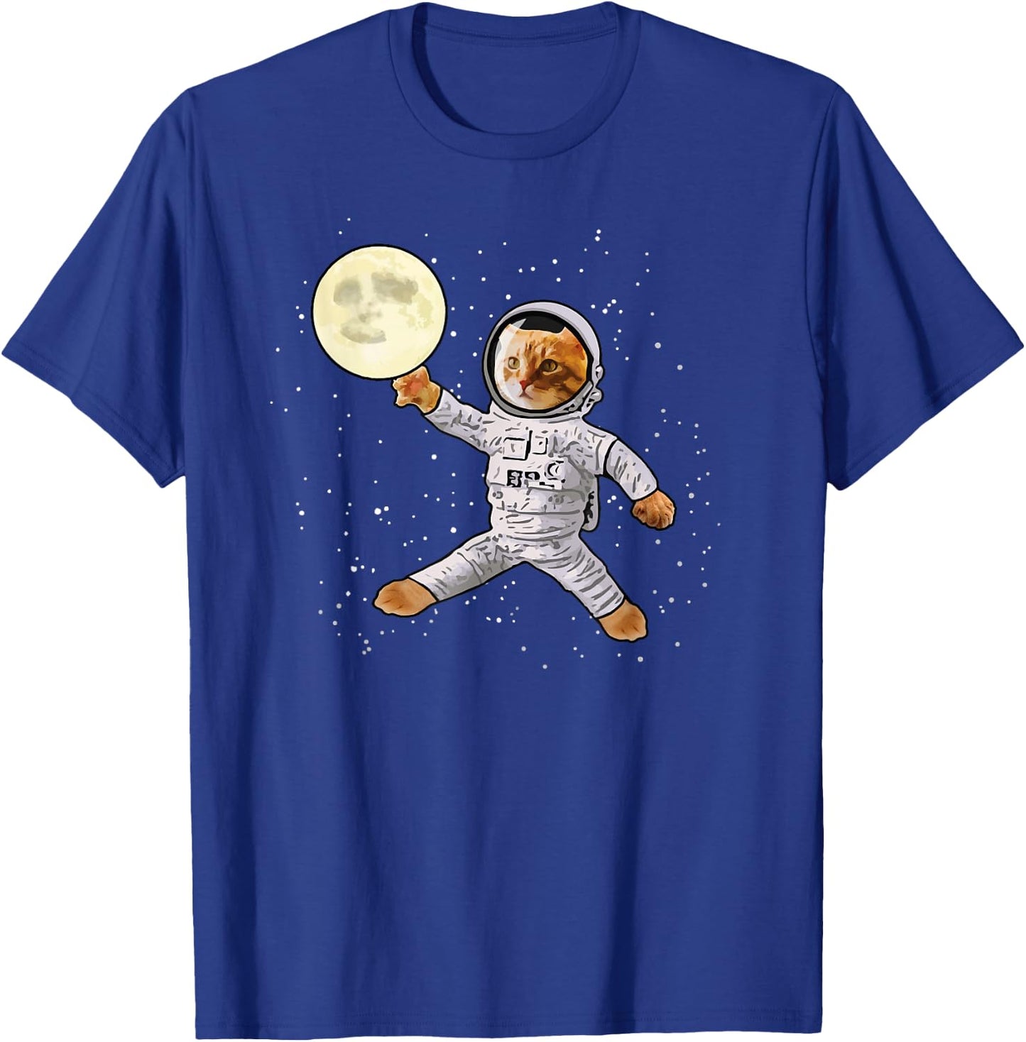 Astronaut Cat in Space Playing With the Moon Funny Men Women Kids T-Shirt - T-Shirt | Royal