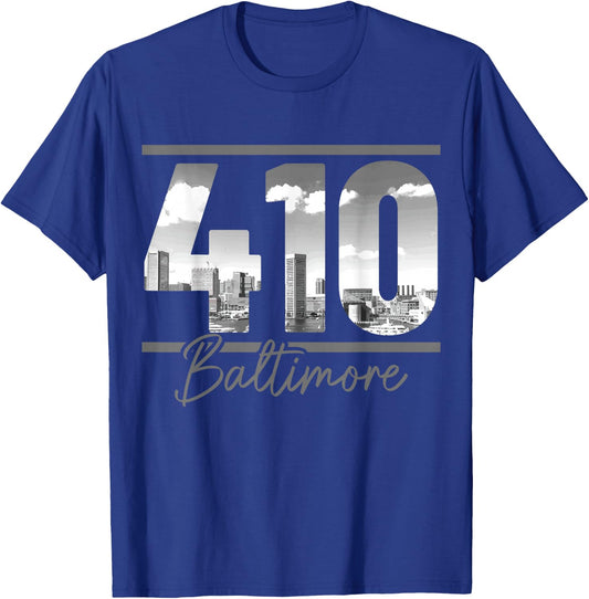 Baltimore 410 Area Code Skyline Maryland Vintage T-Shirt - T-Shirt | Royal