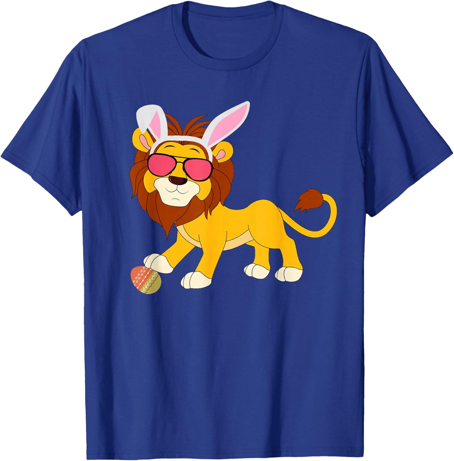 Lion Bunny Ears With Shades on an Easter Day Egg T-Shirt - T-Shirt | Royal