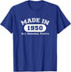 Made In 1950 All Original Parts Funny 72nd Birthday Gift T-Shirt - T-Shirt | Royal