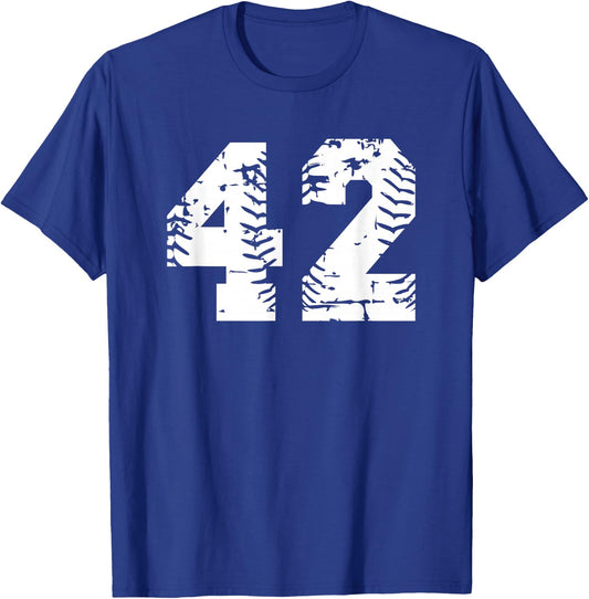 Number #42 Baseball Softball White Number T-Shirt - T-Shirt | Royal