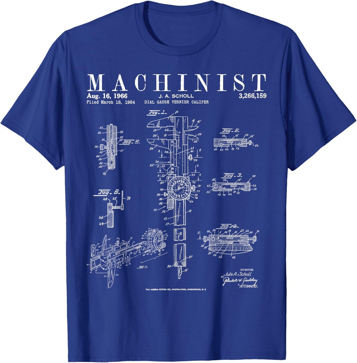 Funny Machinist Vintage Dial Caliper Patent Print Drawing T-Shirt - T-Shirt | Royal