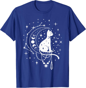 Celestial Cat, Crescent Moon, Star Constellation, Astrology T-Shirt - T-Shirt | Royal