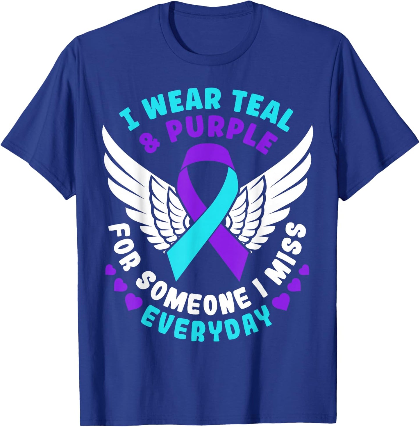 Suicide Prevention Awareness I Wear Teal And Purple Ribbon T-Shirt - T-Shirt | Royal