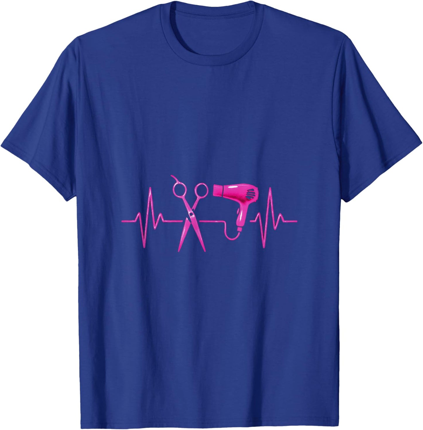 Scissors and Dryer Heartbeat - Hairdresser Salon Style T-Shirt - T-Shirt | Royal