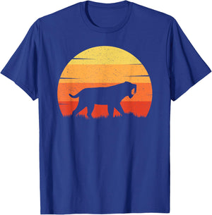 Gifts for Archaeologists & Paleontologists Co. Smilodon Prehistoric Saber-Tooth Tiger Mountain Sabertooth -Adults, -Kids Black Cotton 60%, Polyester 40% Short Sleeve T-Shirt - T-Shirt | Royal