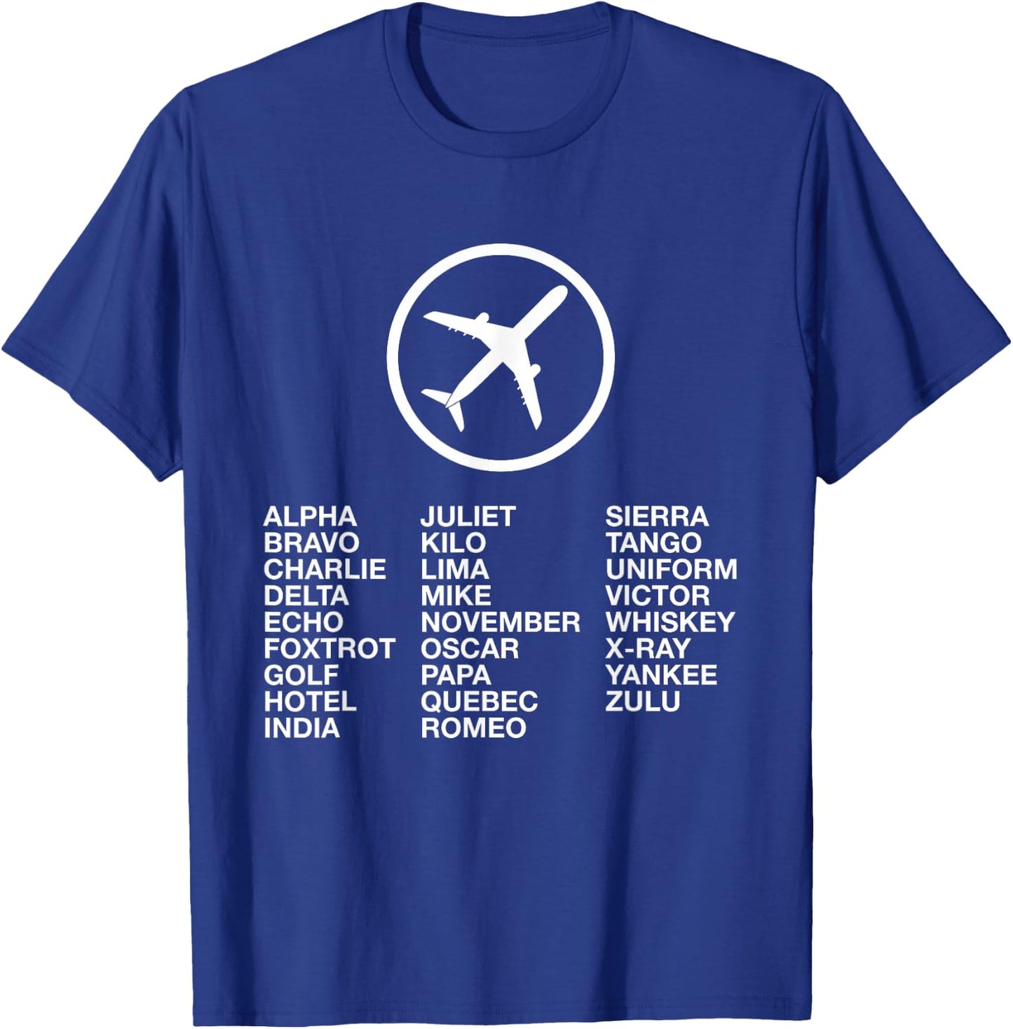 Phonetic Alphabet with Airplane T-Shirt - T-Shirt | Royal