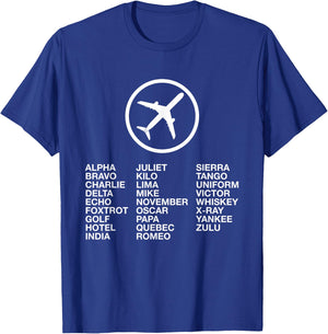 Phonetic Alphabet with Airplane T-Shirt - T-Shirt | Royal