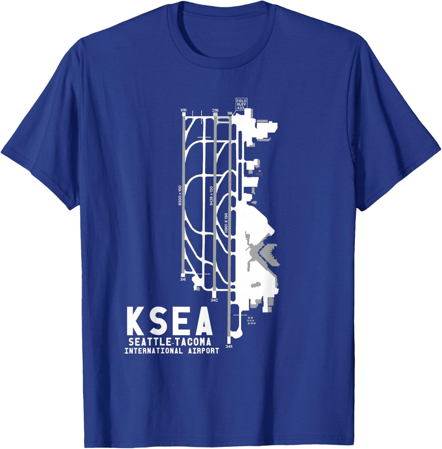 KSEA Seattle-Tacoma Int'l Airport Art Diagram Pilot T-Shirt - T-Shirt | Royal