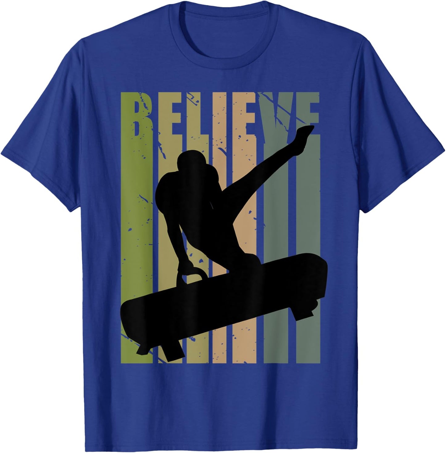 Retro Boys Gymnastics Believe Motivational Pommel Horse T-Shirt - T-Shirt | Royal