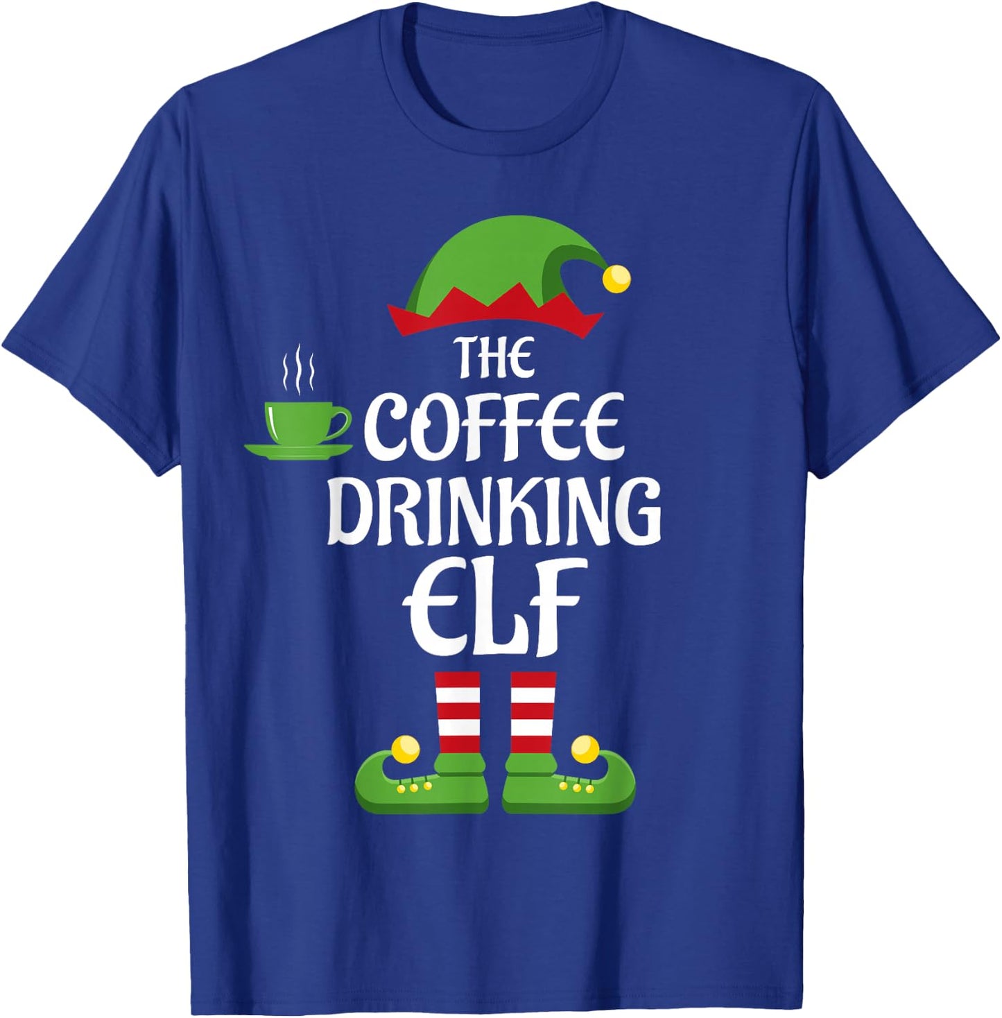 Coffee Drinking Elf Family Matching Group Christmas T-Shirt - T-Shirt | Royal