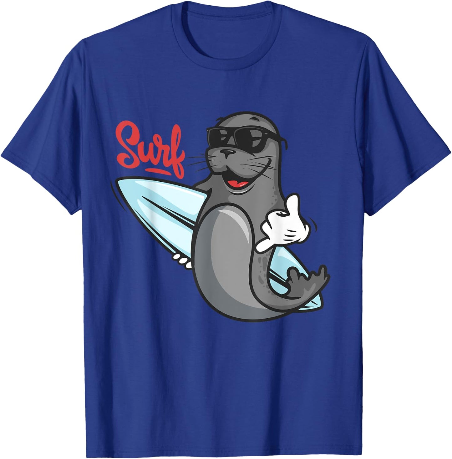Funny Surfing Shirt. Surf Seal Catroon Hang Ten, Cool T-Shirt - T-Shirt | Royal