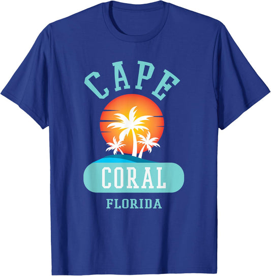 Vintage Cape Coral Florida Beaches Novelty Art Palm Tree Men Women T-Shirt - T-Shirt | Royal