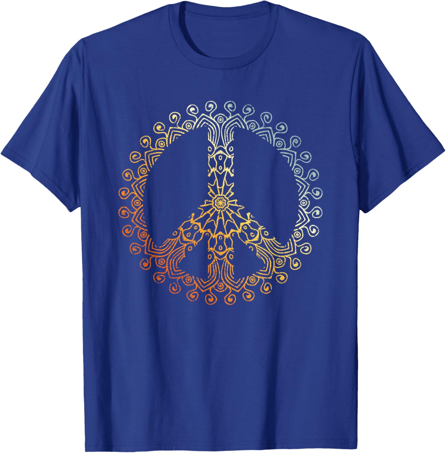 Sunny Neutral Boho Yoga Ornate Mandala Peace Sign Hippie T-Shirt - T-Shirt | Royal