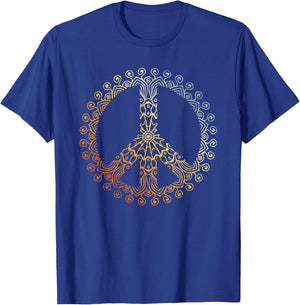 Sunny Neutral Boho Yoga Ornate Mandala Peace Sign Hippie T-Shirt - T-Shirt | Royal