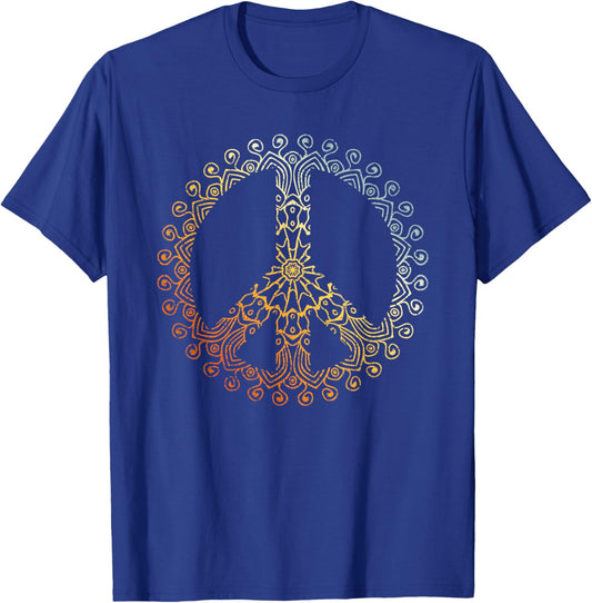 Sunny Neutral Boho Yoga Ornate Mandala Peace Sign Hippie T-Shirt - T-Shirt | Royal