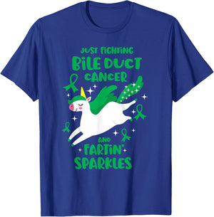 Fighting Bile Duct Cancer Quote Farting Unicorn Awareness T-Shirt - T-Shirt | Royal