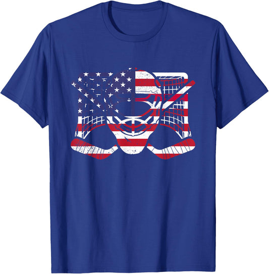 Ice Hockey Goalie American Flag USA Goalie mask 4th of July T-Shirt - T-Shirt | Royal