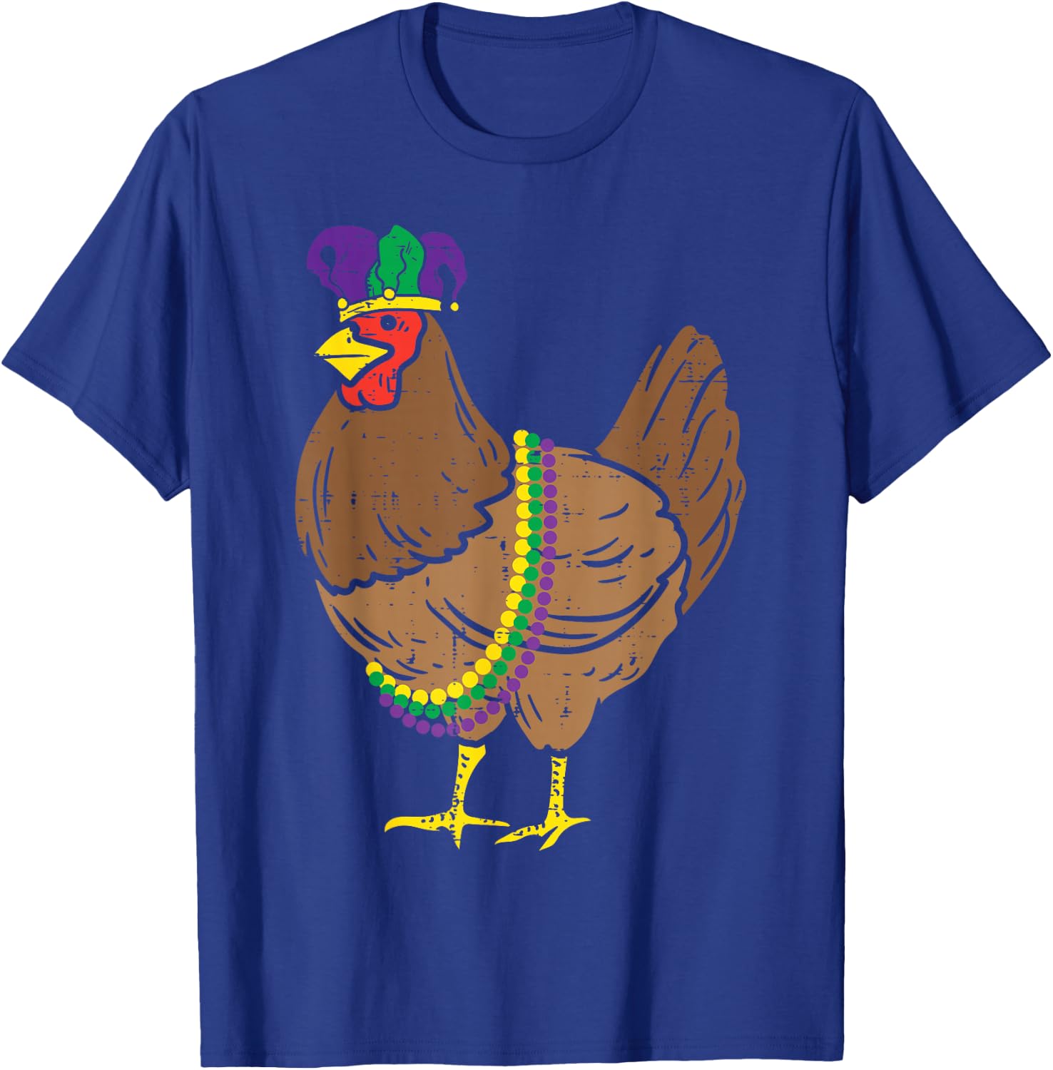 Jester Chicken Beads Mardi Gras Funny Farming Men Women Kids T-Shirt - T-Shirt | Royal