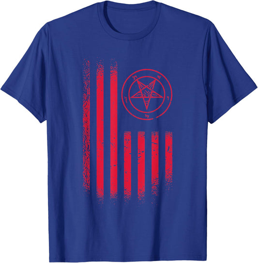 Vintage Hail Satan USA America Flag Occult Satanic Pentagram T-Shirt - T-Shirt | Royal