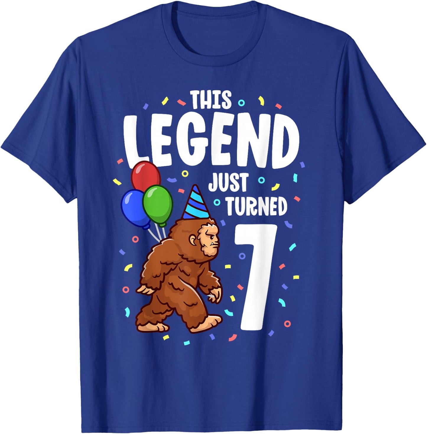 Bigfoot Birthday Party 7 Years Old Sasquatch Theme Boys T-Shirt - T-Shirt | Royal