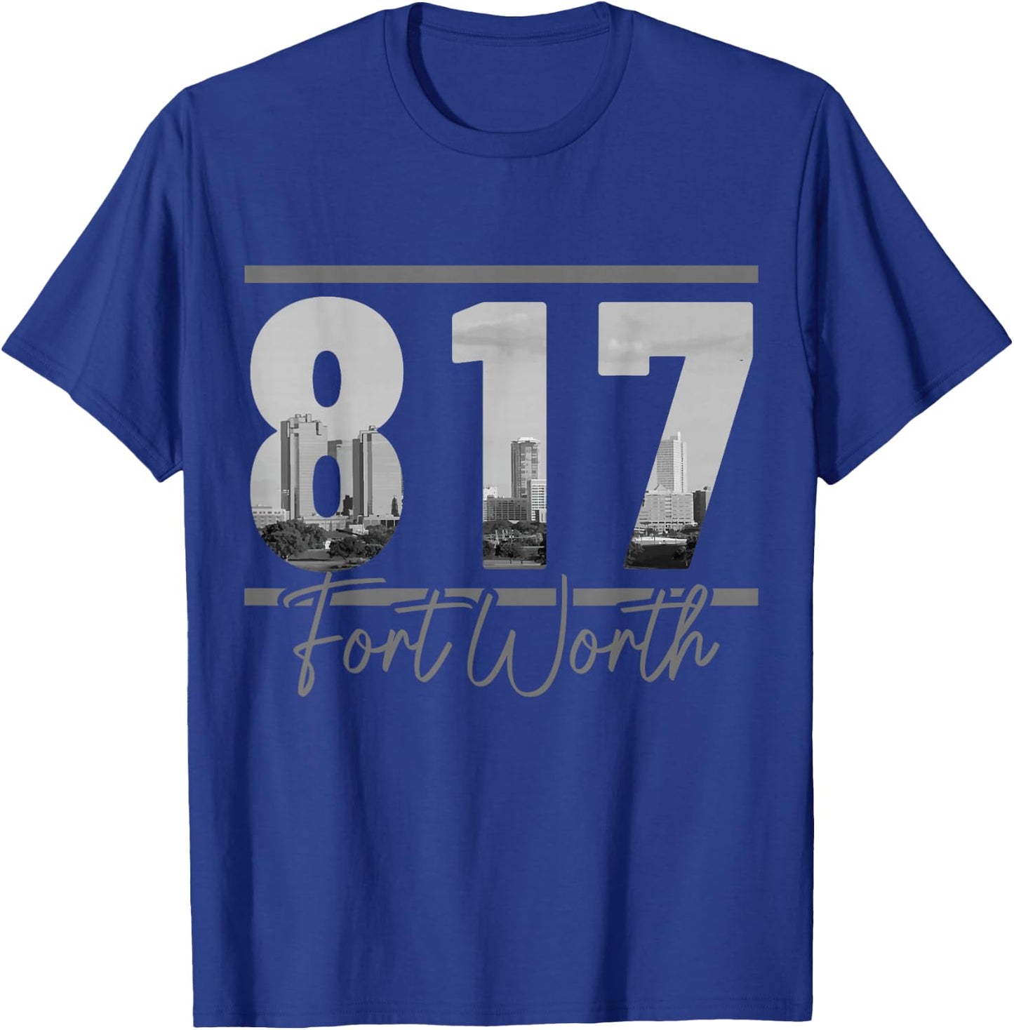 Fort Worth 817 Area Code Skyline Texas Pride Vintage T-Shirt - T-Shirt | Royal