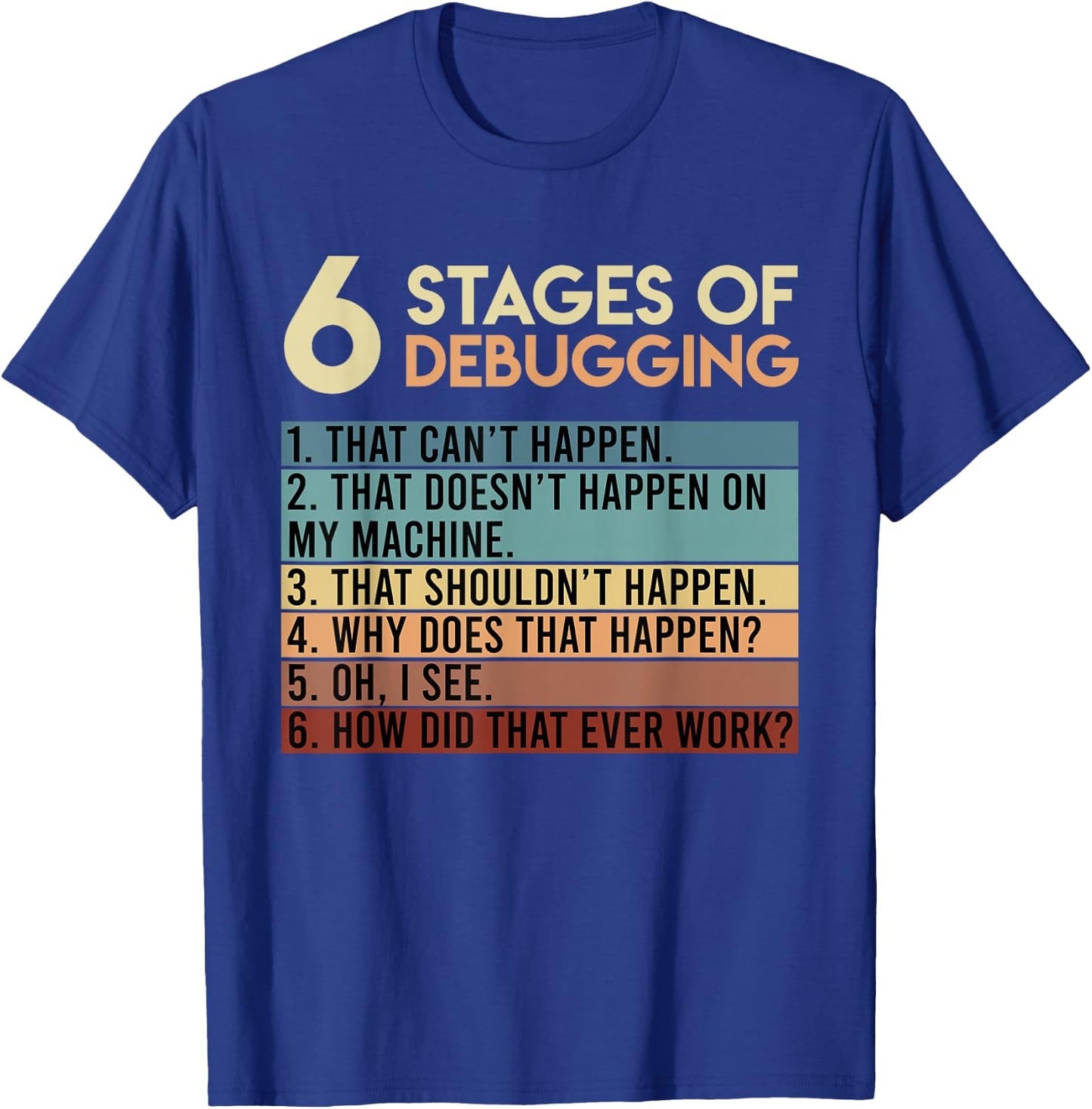 Coder Informatiker Admin 6 Stages of Debugging Programmer T-Shirt - T-Shirt | Royal