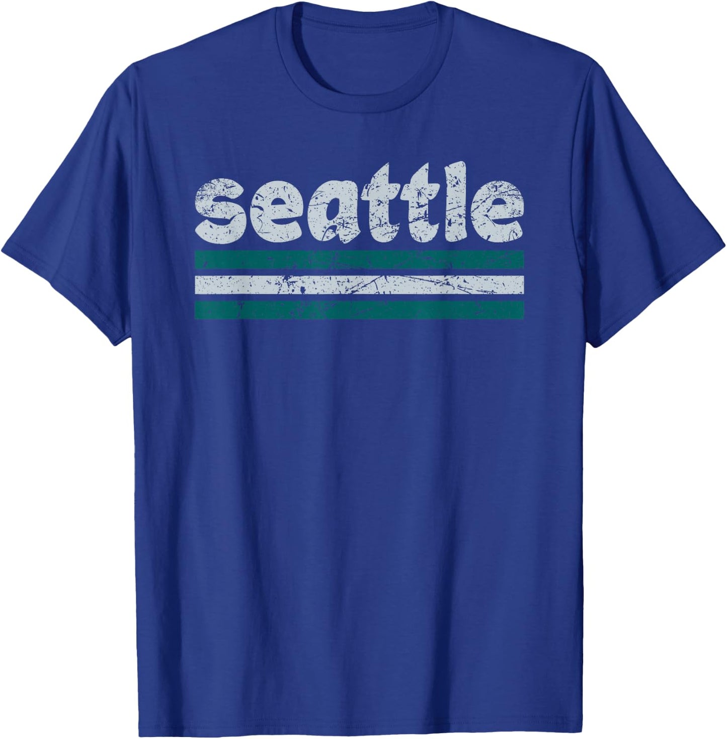 Seattle Washington Three Stripe Vintage Weathered T-Shirt - T-Shirt | Royal
