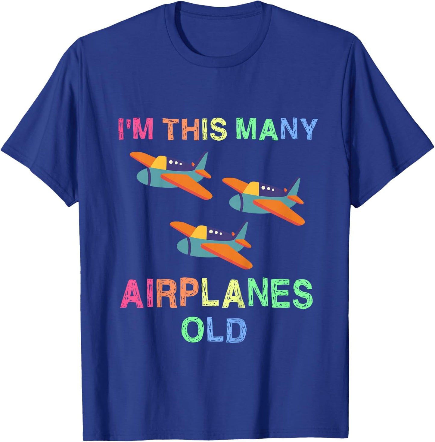 Im This Many Airplanes Old 3 Year Boy Girl Kid Birthday Idea T-Shirt - T-Shirt | Royal