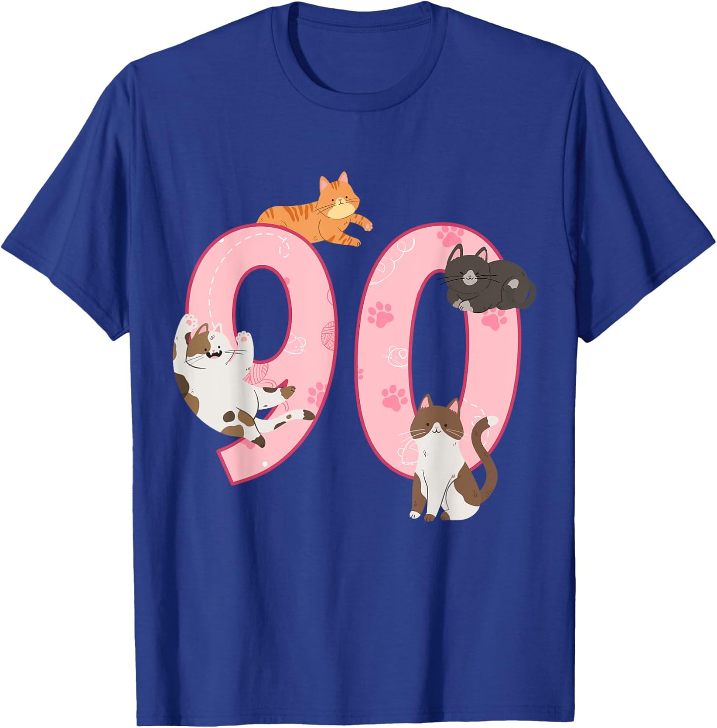 90th Birthday Girl Cat Theme 90 Year Old B-Day Party T-Shirt - T-Shirt | Royal